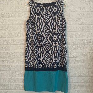 Navy/ivory print dress with turquoise bottom